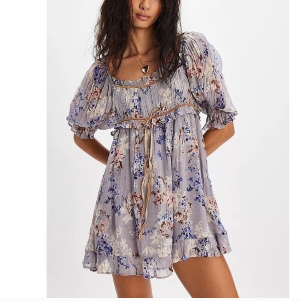Free People marney sheer Floral Puff Sleeve boho Dress XS